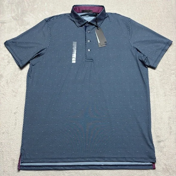 GREYSON Arrowhead Polo Shirt Mens XL Blue Geometric Print Short Sleeve Golf $118